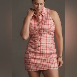 NWT Maeve Anthropologie Sleeveless Pink Plaid Button Front Dress Size 2X